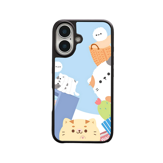 Cute Pets Cartoon iPhone Case – Adorable Cat & Puppy Illustration, Protective Cover | Famaka