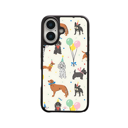 Party Dogs Celebration iPhone Case – Fun Cartoon Dogs with Balloons & Hats, Protective Cover | Famaka