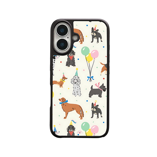 Party Dogs Celebration iPhone Case – Fun Cartoon Dogs with Balloons & Hats, Protective Cover | Famaka