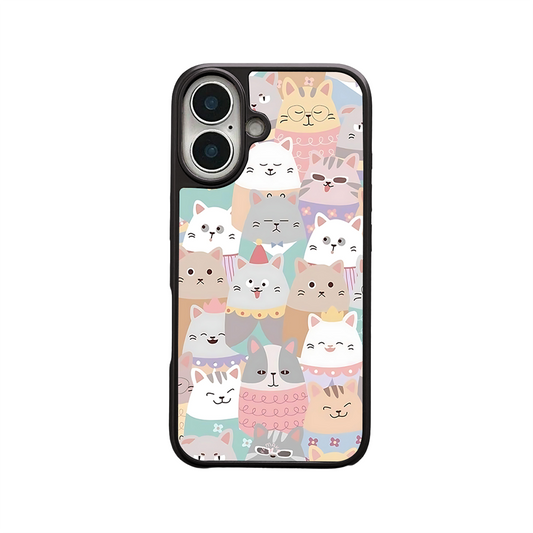 Happy Cats iPhone Case – Colorful Cartoon Feline Illustration, Protective Cover | Famaka