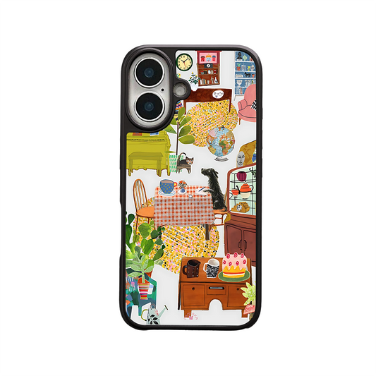 Cozy Home Scene iPhone Case – Artistic Living Room Illustration, Protective Cover | Famaka