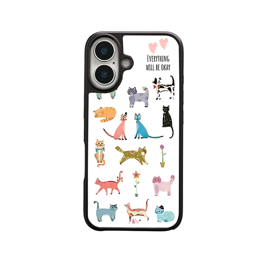 Whimsical Cartoon Cats iPhone Case – Fun Colorful Cat Illustration, Protective Cover | Famaka