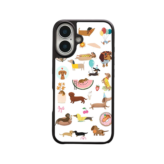 Dachshund Party iPhone Case – Fun Cartoon Sausage Dog Illustration, Protective Cover | Famaka