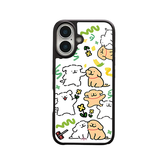 Happy Puppies iPhone Case – Cute Cartoon Dog Illustration, Playful Protective Cover | Famaka