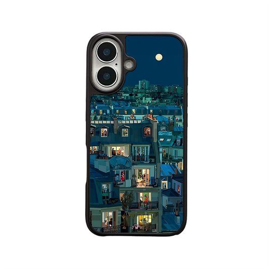 Night City Windows iPhone Case – Cozy Evening Apartment Illustration, Protective Cover | Famaka
