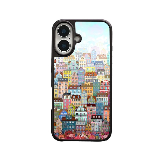 Colorful Houses iPhone Case – Artistic Cityscape Illustration, Protective Cover | Famaka