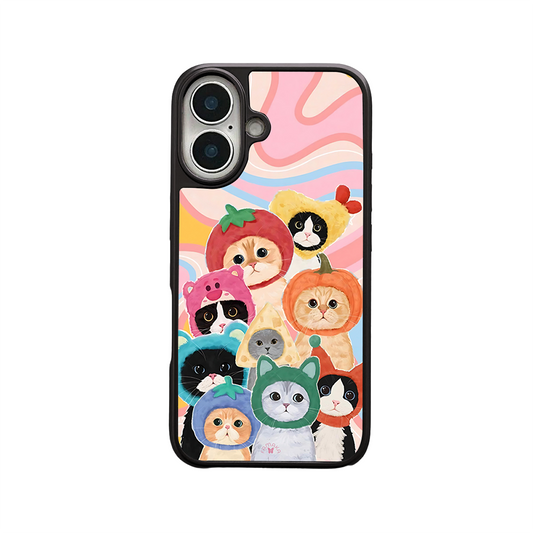 Fruit Hat Cats iPhone Case – Cute Cartoon Cats in Colorful Costumes, Protective Cover | Famaka