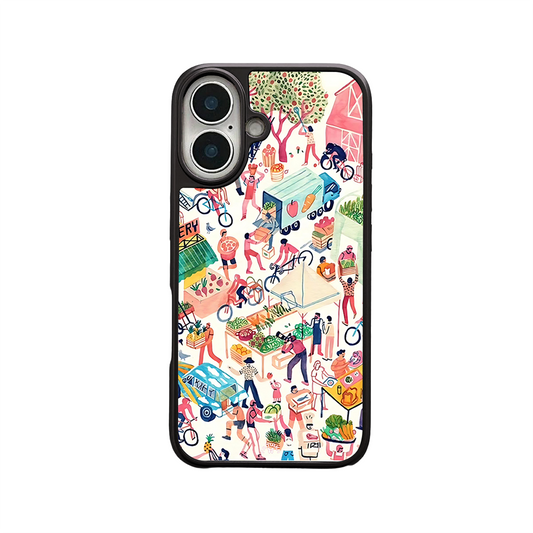 Farmers Market iPhone Case – Colorful Street Market Illustration, Protective Cover | Famaka