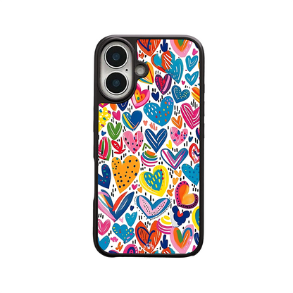 Colorful Hearts iPhone Case – Bright Hand-Drawn Love Illustration, Protective Cover | FAMAKA