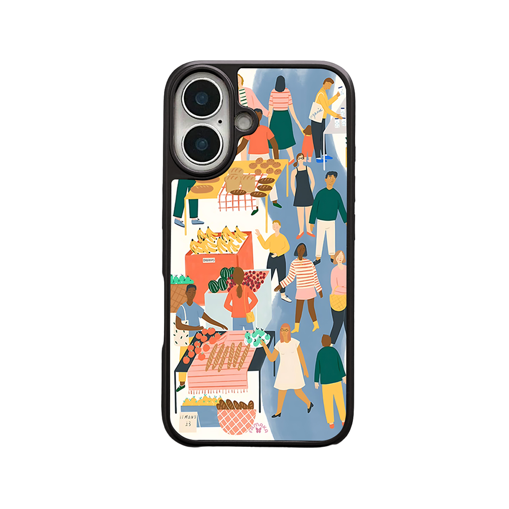 Street Market iPhone Case – Modern City Life Market Scene Illustration, Protective Cover | Famaka