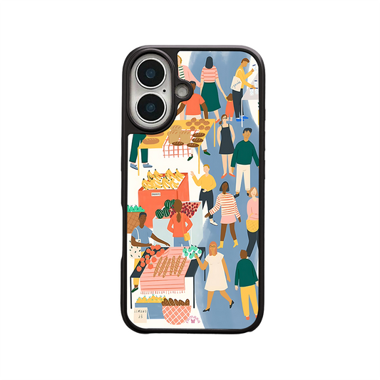 Street Market iPhone Case – Modern City Life Market Scene Illustration, Protective Cover | Famaka