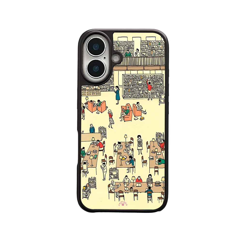 Library iPhone Case – Cozy Reading & Study Scene Illustration, Protective Cover | Famaka
