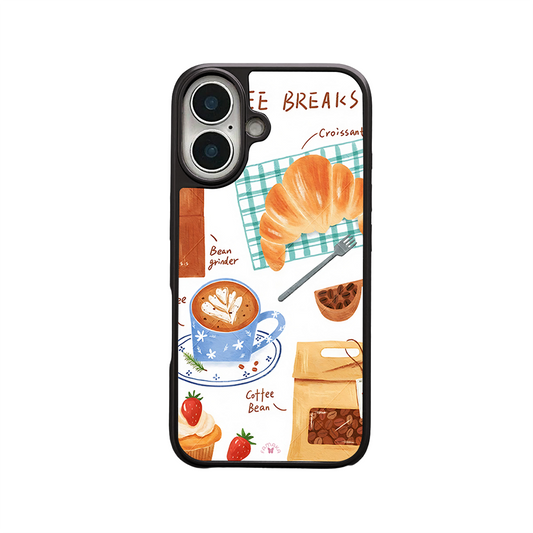 Coffee & Croissant iPhone Case – Cozy Breakfast Illustration, Protective Cover | Famaka