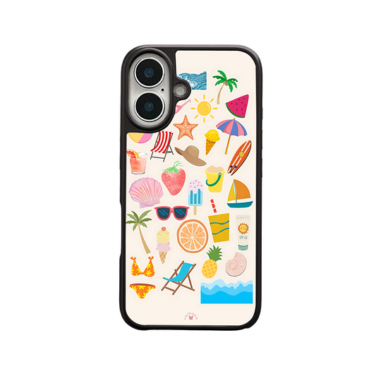 Summer Vibes iPhone Case – Beach Icons, Tropical Fruit & Vacation Illustration, Protective Cover | Famaka