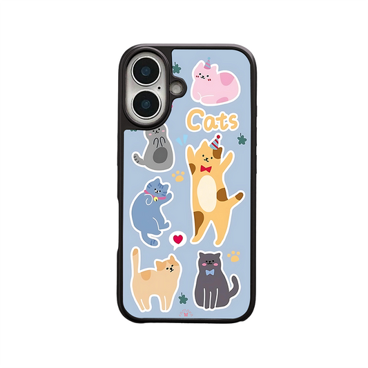 Party Cats iPhone Case – Cute Cartoon Cats in Playful Sticker Style, Protective Cover | Famaka