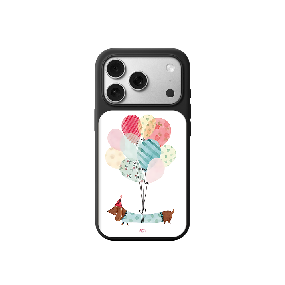 Dachshund Balloons iPhone Case – Cute Dog Cartoon with Uplifting Quote, Protective Cover | Famaka