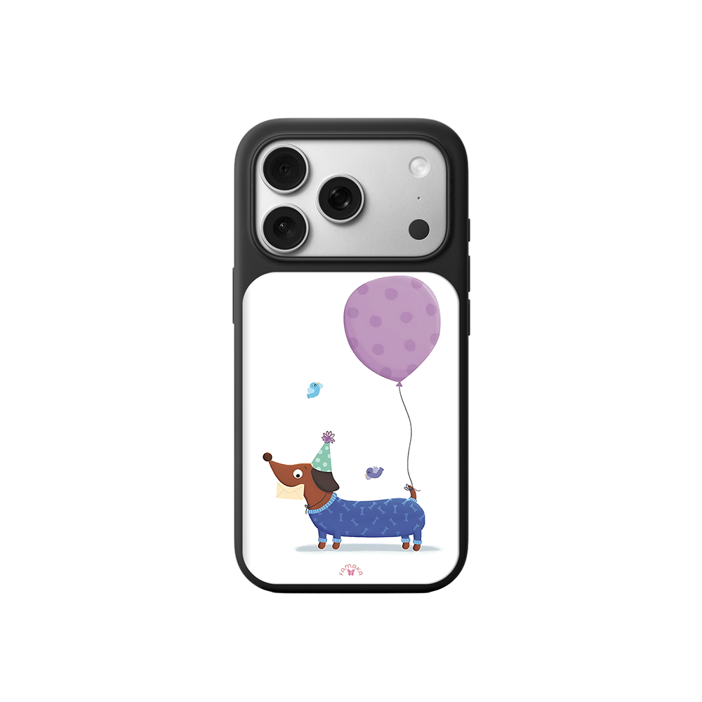 Dachshund with Balloon iPhone Case – Cute Dog Cartoon with Positive Quote, Protective Cover | Famaka