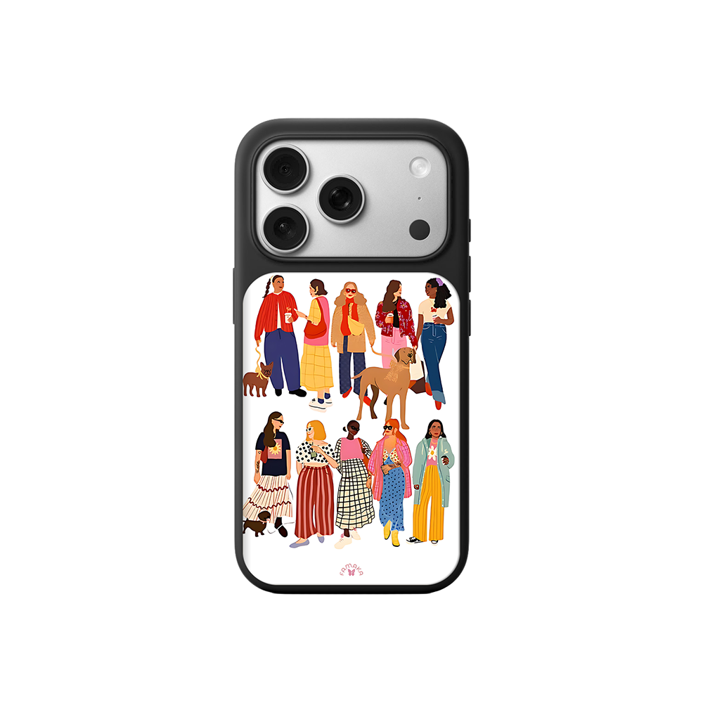 Fashion Girls & Dogs iPhone Case – Trendy Lifestyle Illustration Design, Protective Cover | FAMAKA