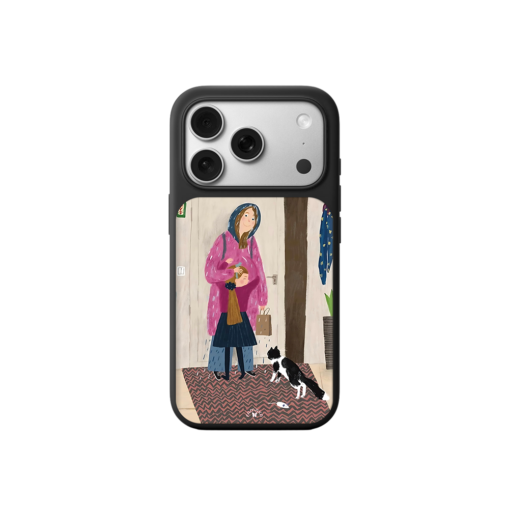 Rainy Day Mom & Child iPhone Case – Cozy Family Lifestyle Illustration, Protective Cover | Famaka