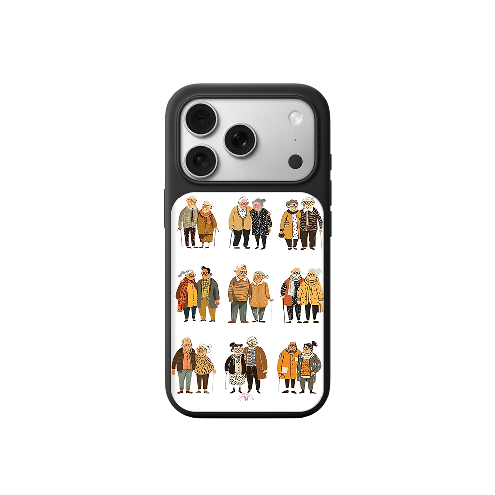 Elderly Couples iPhone Case – Heartwarming Everyday Life Illustration, Protective Cover | Famaka