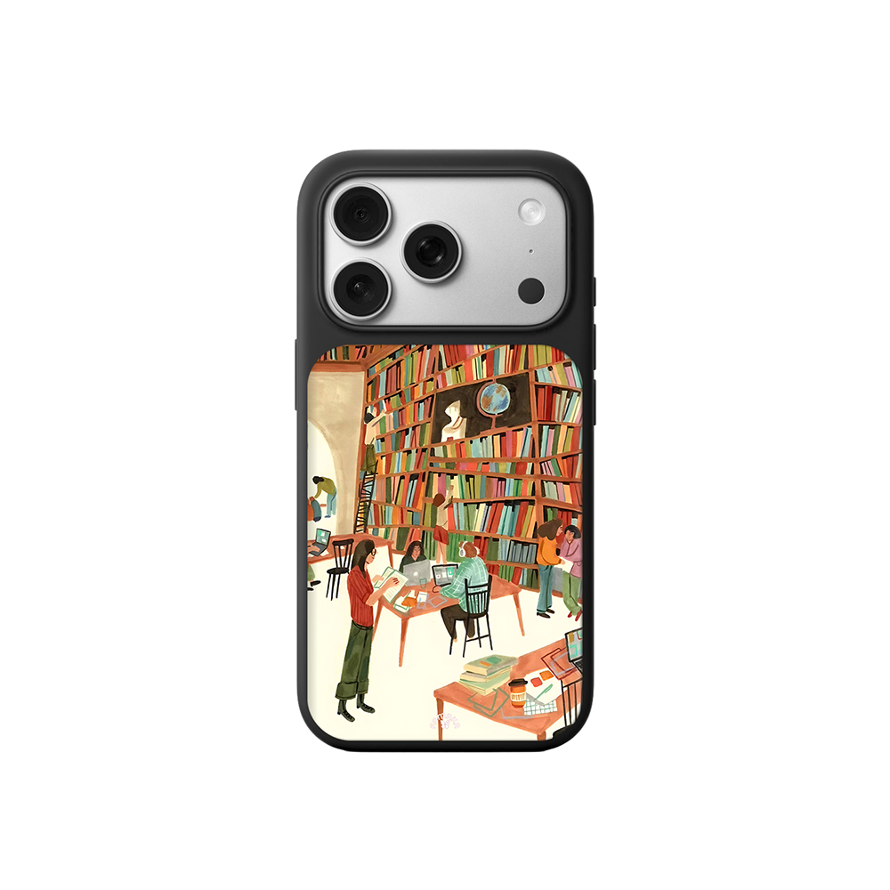 Cozy Library iPhone Case – Artistic Bookstore & Reading Scene Design, Protective Cover | Famaka