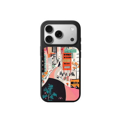 City Street Illustration iPhone Case – Colorful Urban Scene Design, Protective Cover | Famaka