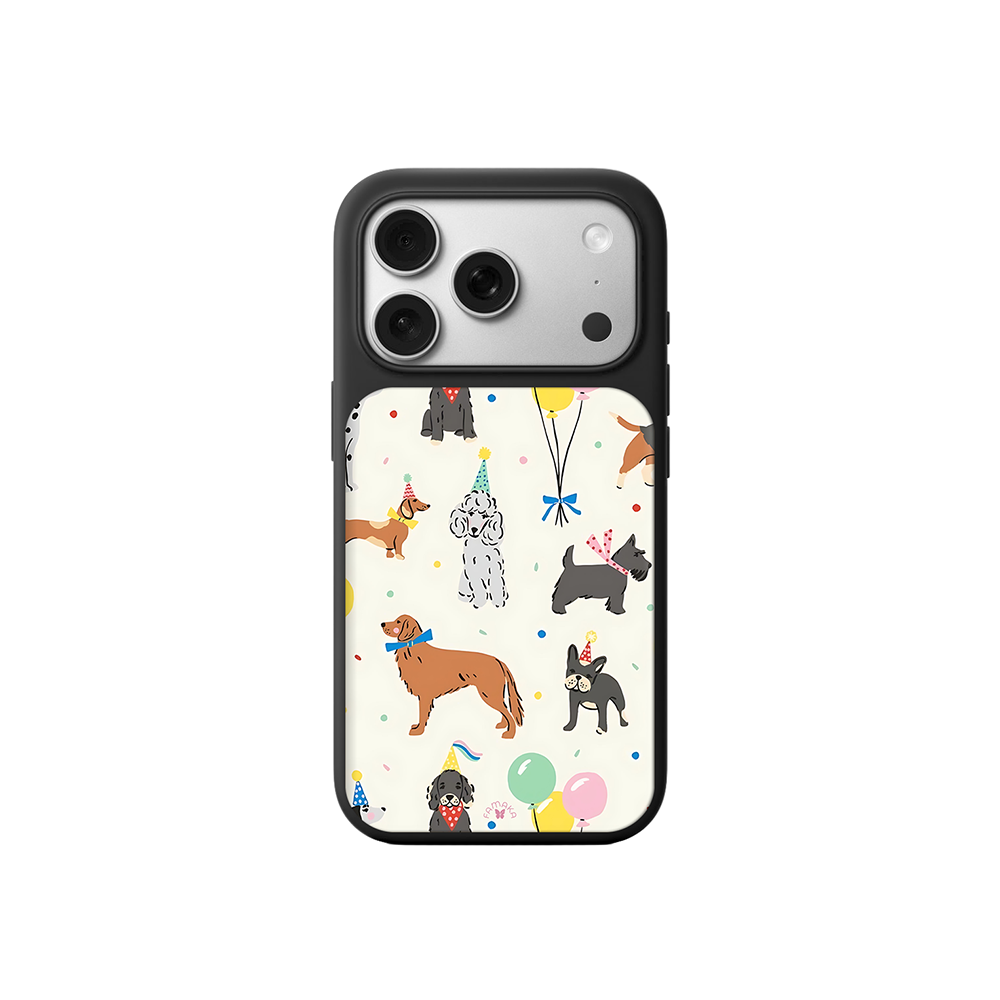 Party Dogs Celebration iPhone Case – Fun Cartoon Dogs with Balloons & Hats, Protective Cover | Famaka