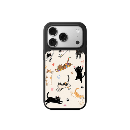 Playful Cats Cartoon iPhone Case – Cute Cat Illustration with Hearts & Paw Prints, Protective Cover | Famaka