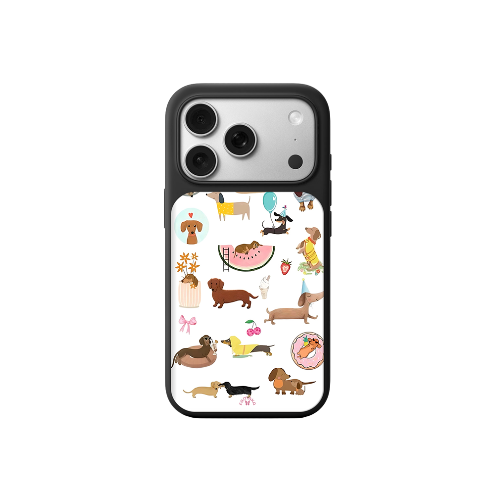 Dachshund Party iPhone Case – Fun Cartoon Sausage Dog Illustration, Protective Cover | Famaka