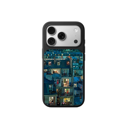 Night City Windows iPhone Case – Cozy Evening Apartment Illustration, Protective Cover | Famaka