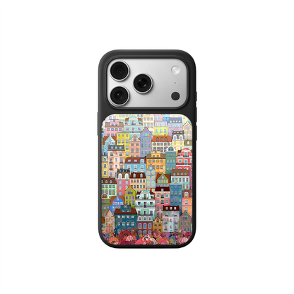 Colorful Houses iPhone Case – Artistic Cityscape Illustration, Protective Cover | Famaka