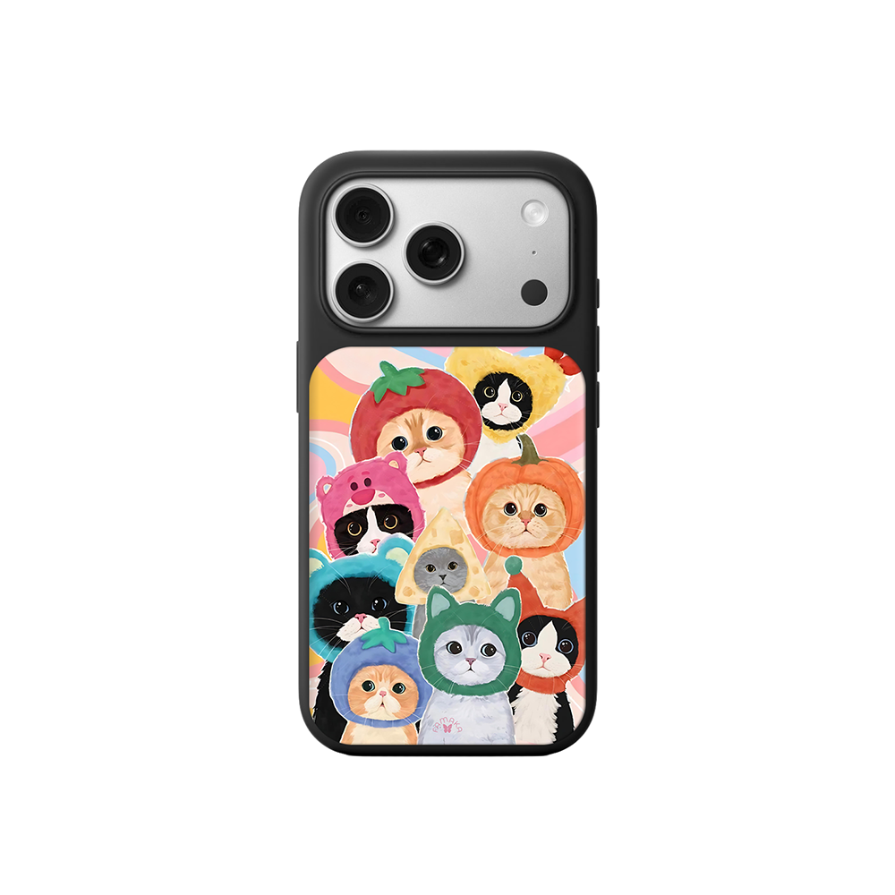 Fruit Hat Cats iPhone Case – Cute Cartoon Cats in Colorful Costumes, Protective Cover | Famaka
