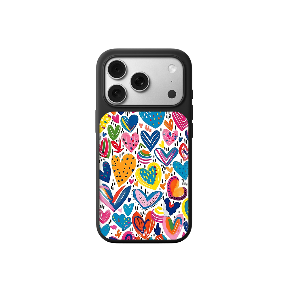 Colorful Hearts iPhone Case – Bright Hand-Drawn Love Illustration, Protective Cover | FAMAKA