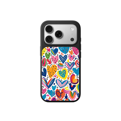 Colorful Hearts iPhone Case – Bright Hand-Drawn Love Illustration, Protective Cover | FAMAKA