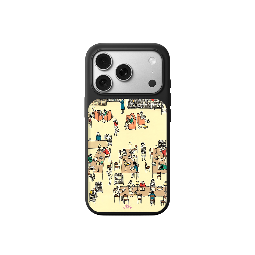Library iPhone Case – Cozy Reading & Study Scene Illustration, Protective Cover | Famaka
