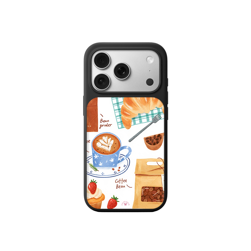 Coffee & Croissant iPhone Case – Cozy Breakfast Illustration, Protective Cover | Famaka