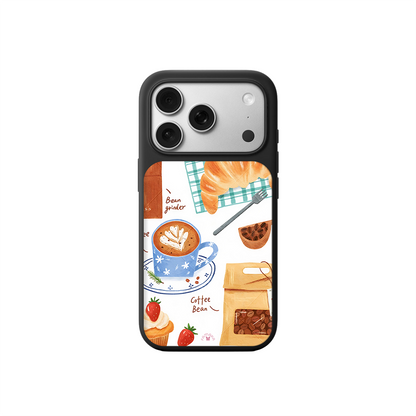 Coffee & Croissant iPhone Case – Cozy Breakfast Illustration, Protective Cover | Famaka