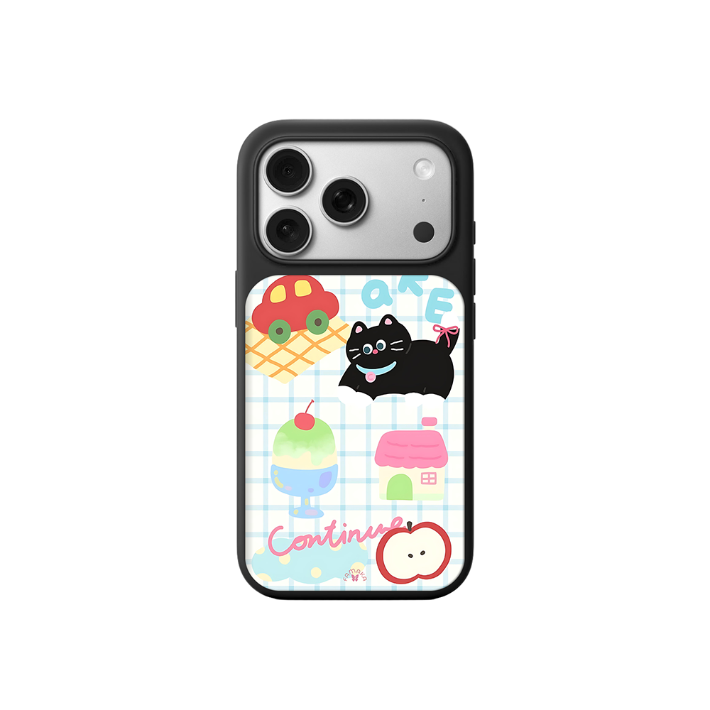 Black Cat & Cake iPhone Case – Cute Cartoon Cat with Dessert & Playful Illustration, Protective Cover | Famaka