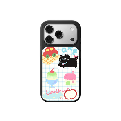 Black Cat & Cake iPhone Case – Cute Cartoon Cat with Dessert & Playful Illustration, Protective Cover | Famaka