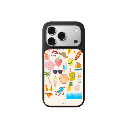 Summer Vibes iPhone Case – Beach Icons, Tropical Fruit & Vacation Illustration, Protective Cover | Famaka