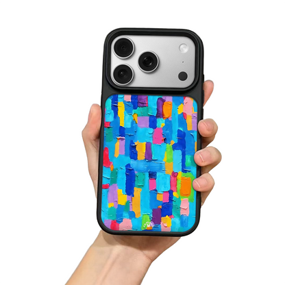 Blue Abstract Paint iPhone Case – Colorful Textured Artistic Design, Protective Cover | FAMAKA