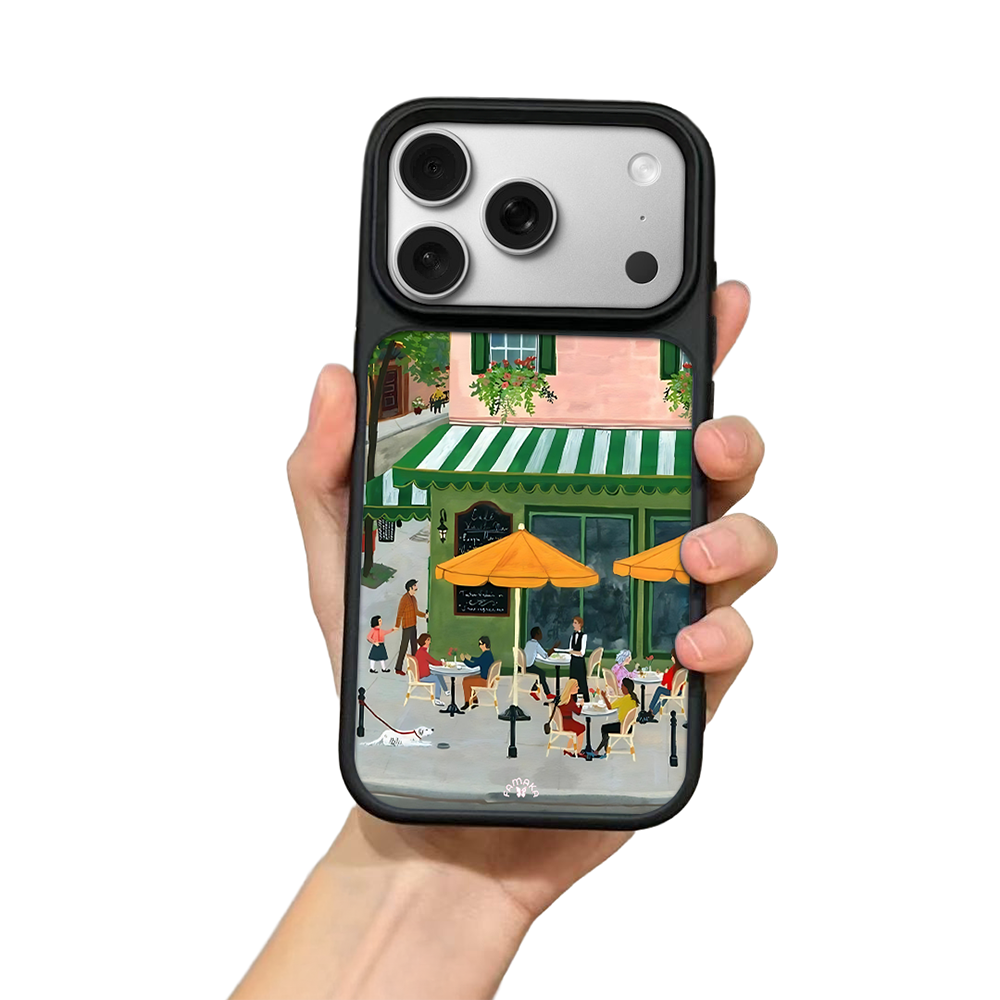 PariCafé Scene iPhone Case – Charming Outdoor Lifestyle Illustration, Protective Cover | FAMAKA