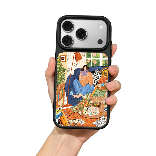 Cozy Reading Room iPhone Case – Relaxing Home Lifestyle Illustration, Protective Cover | FAMAKA