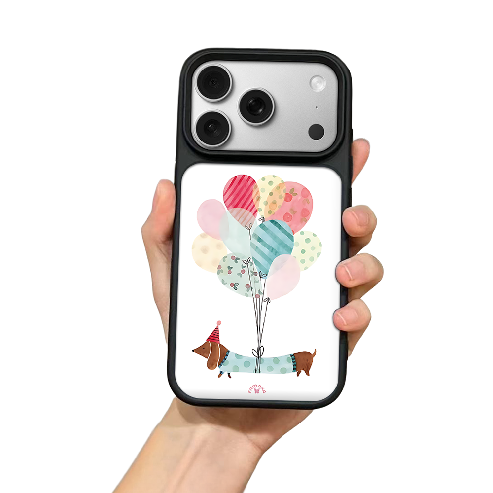 Dachshund Balloons iPhone Case – Cute Dog Cartoon with Uplifting Quote, Protective Cover | Famaka