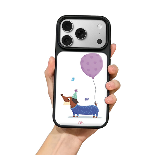 Dachshund with Balloon iPhone Case – Cute Dog Cartoon with Positive Quote, Protective Cover | FAMAKA