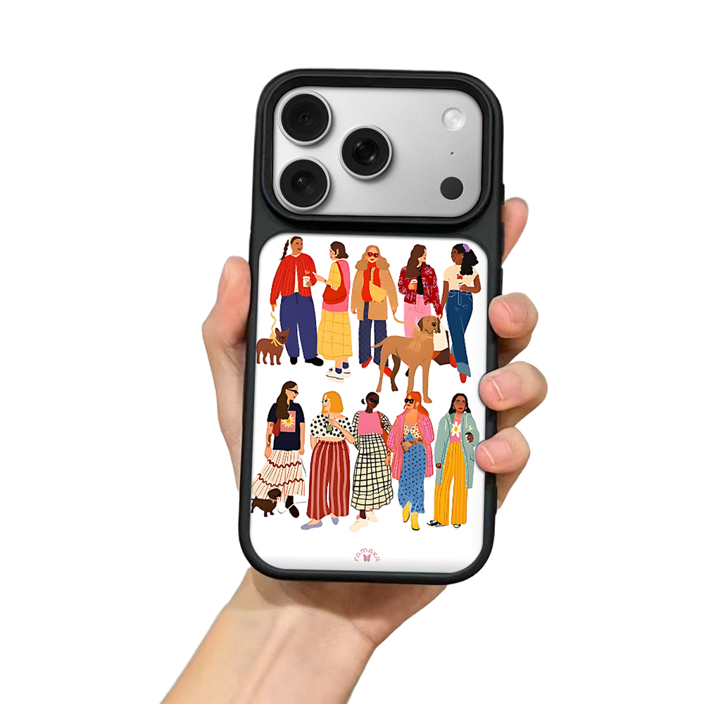 Fashion Girls & Dogs iPhone Case – Trendy Lifestyle Illustration Design, Protective Cover | FAMAKA