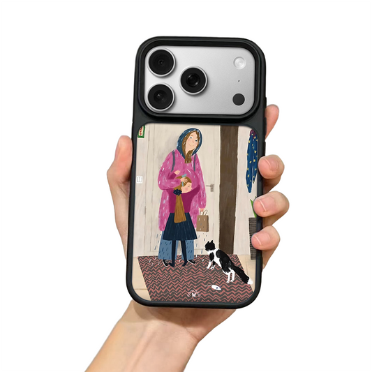 Rainy Day Mom & Child iPhone Case – Cozy Family Lifestyle Illustration, Protective Cover | FAMAKA