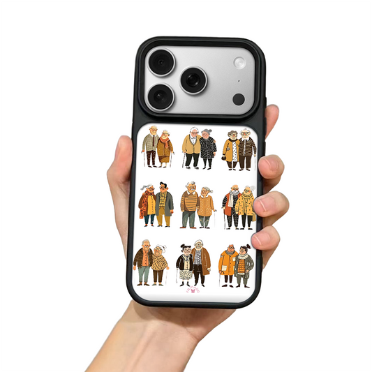 Elderly Couples iPhone Case – Heartwarming Everyday Life Illustration, Protective Cover | Famaka