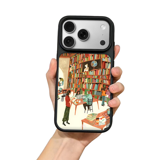 Cozy Library iPhone Case – Artistic Bookstore & Reading Scene Design, Protective Cover | FAMAKA