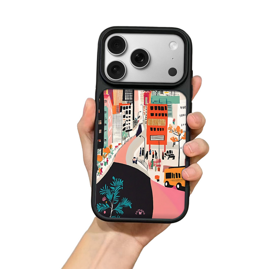 City Street Illustration iPhone Case – Colorful Urban Scene Design, Protective Cover | FAMAKA